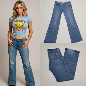 Banana Republic Vintage Y2K Contoured Boot Cut Distressed Mid-Rise Stretch Jeans